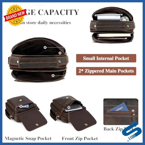 Genuine Leather Messenger Bag Crossbody Shoulder Bag for iPad Business Travel